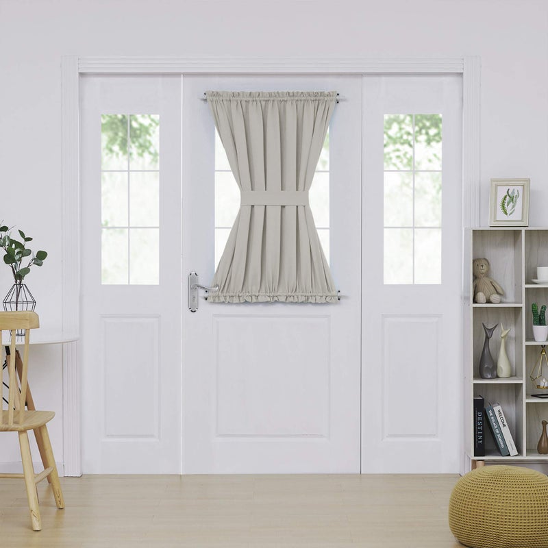 Deconovo Blackout Door Curtain for Glass Doors & Sidelights, Thermal Insulated Privacy Panel with Dual Rod Pockets & Adjustable Tieback, Machineâ€‘Washable Curtain (54W x 40L, Light Beige, 1 Panel) - Image 2